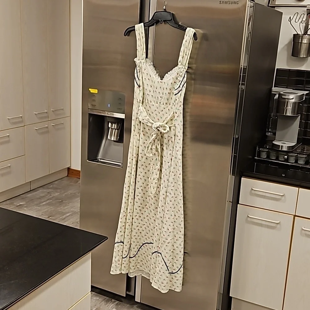 💕FREE PEOPLE💕 Sweet Hearts Midi Dress ~ Ivory Combo Medium NWOT